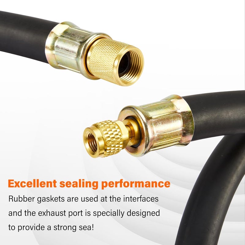 BANG4BUCK خرطوم تفريغ HVAC بقطر 1/2" مُحسّن، موصلات 1/2" إلى 1/4"، خرطوم تبريد عالي التدفق لتفريغ واستعادة HVAC بشكل أسرع، 6 أقدام باللون الأسود - Image 2